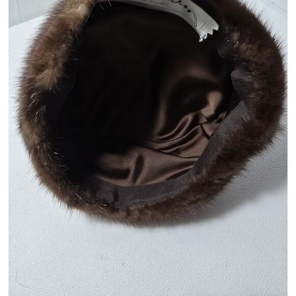 Vintage Oval Room Ohrbach's Brown Tones Mink Fur Hat Pillbox Style - Picture 6 of 8